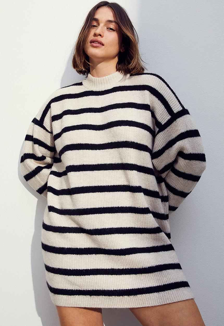 H&M - Knitted dress - cream/striped