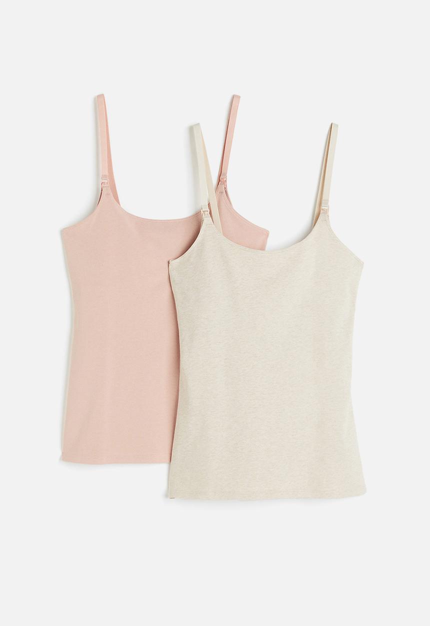 H&M - Mama 2-pack nursing tops - powder pink/light beige 
