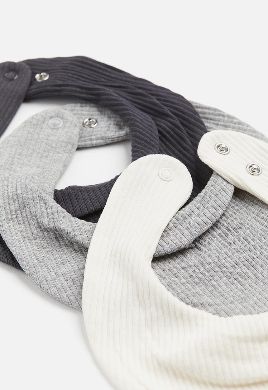 H&M - 3 Pack ribbed triangular scarves - grey,white