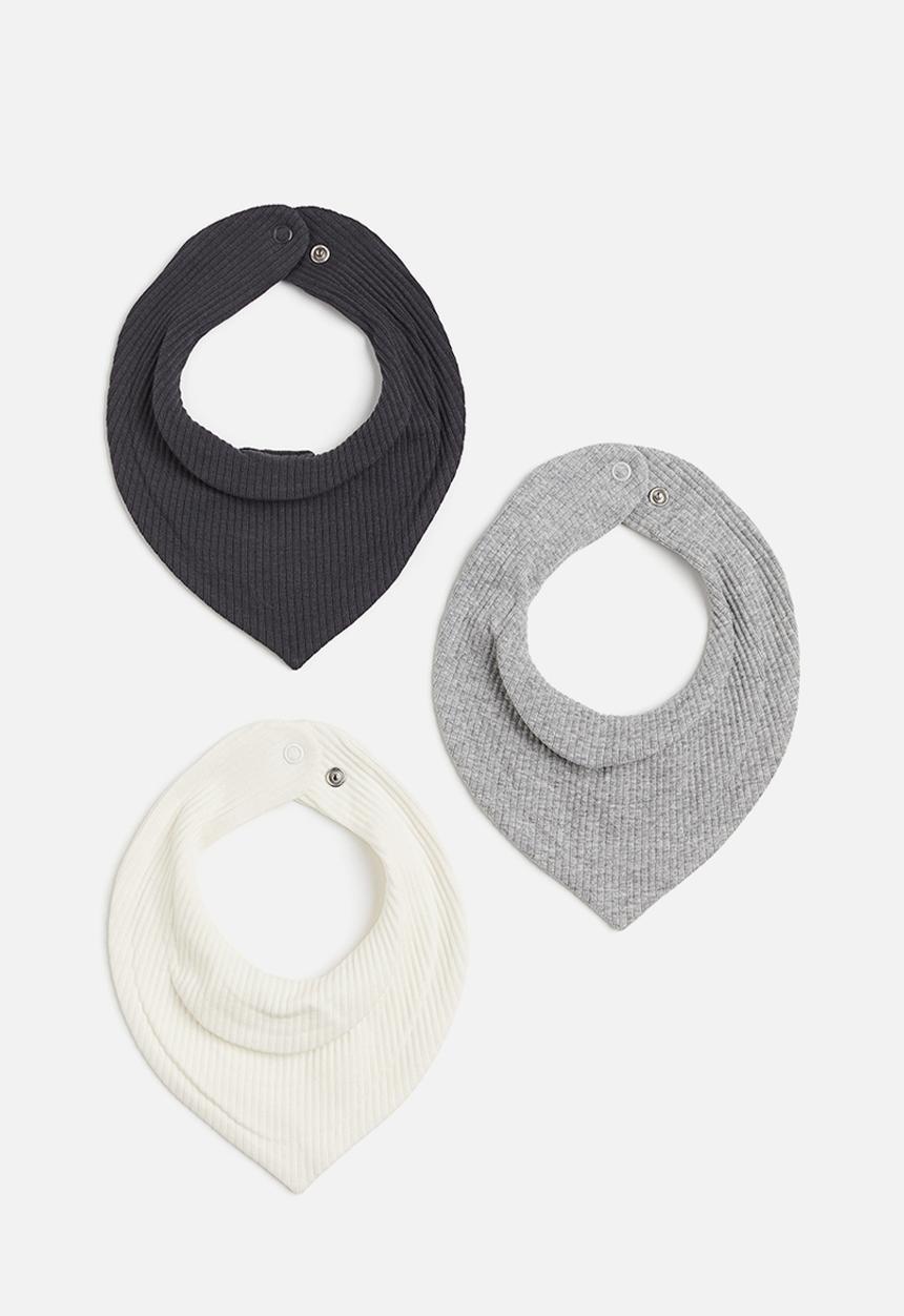 H&M - 3 Pack ribbed triangular scarves - grey,white