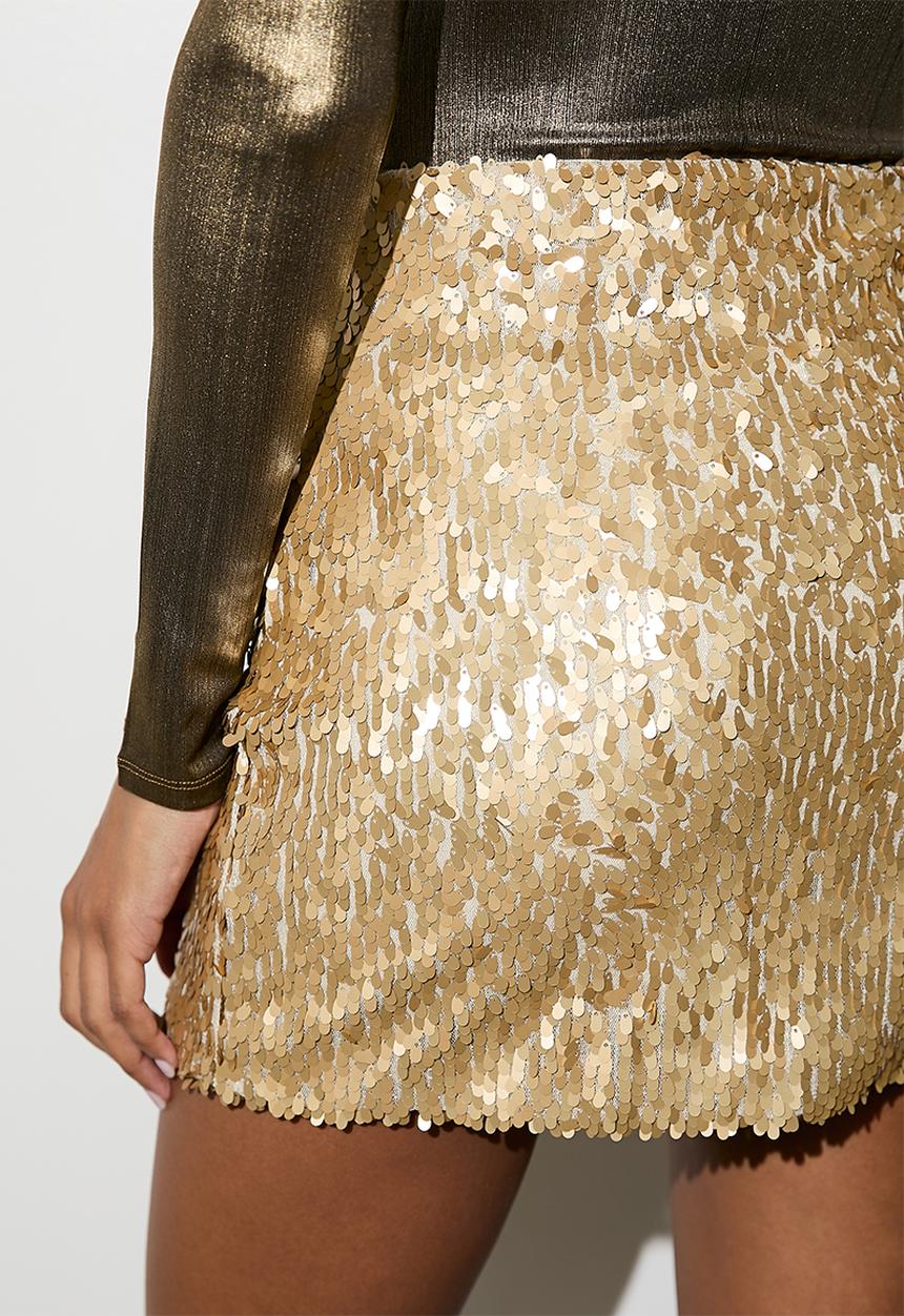 VELVET - Sequin mini skirt - beige