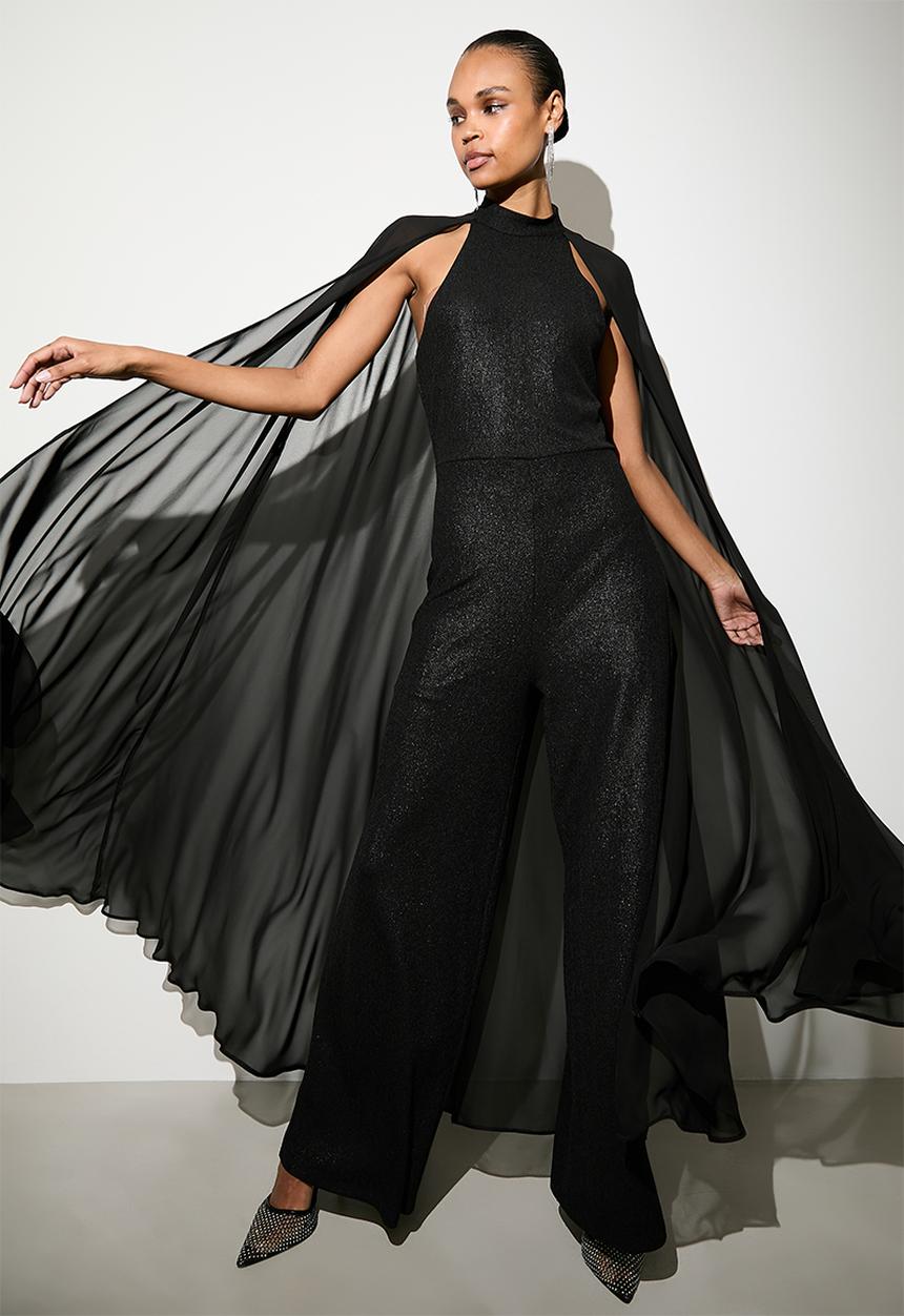 VELVET - Sequin sheer cape jumpsuit - black