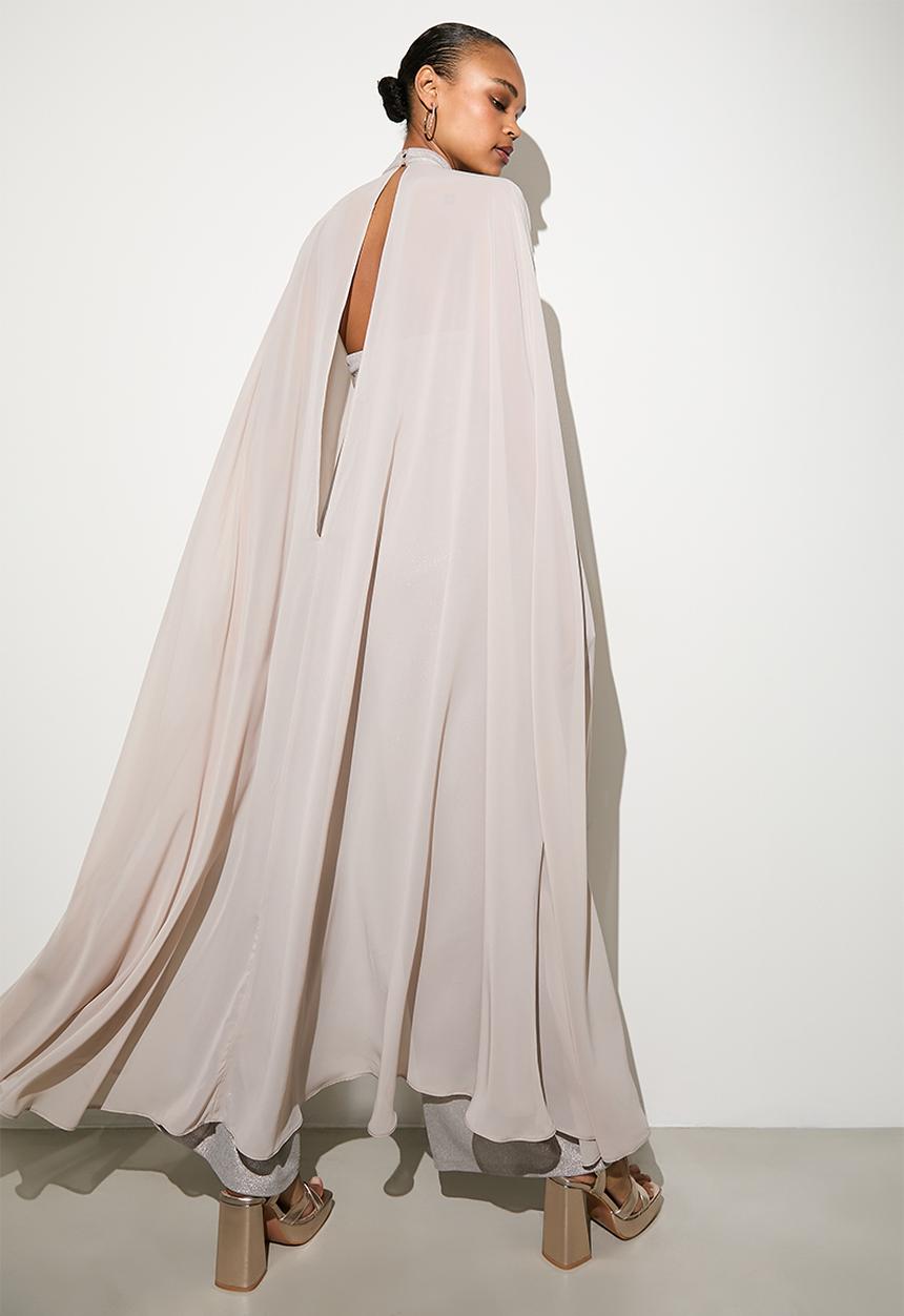 VELVET - Sequin sheer cape jumpsuit - light grey