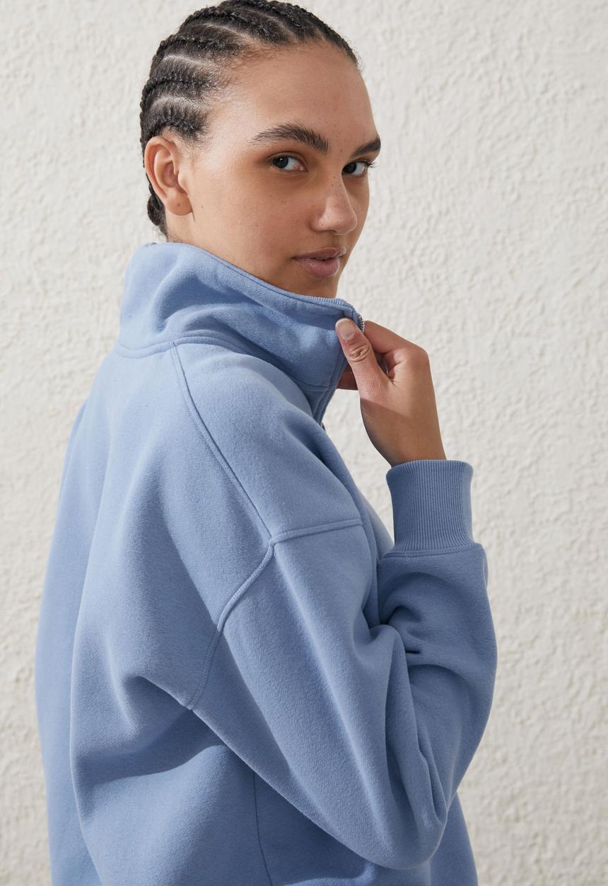 Cotton On - Plush Essential Half Zip Jumper - Forever Blue