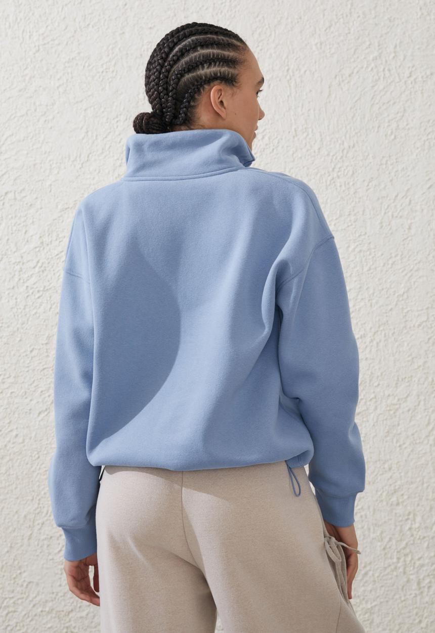 Cotton On - Plush Essential Half Zip Jumper - Forever Blue