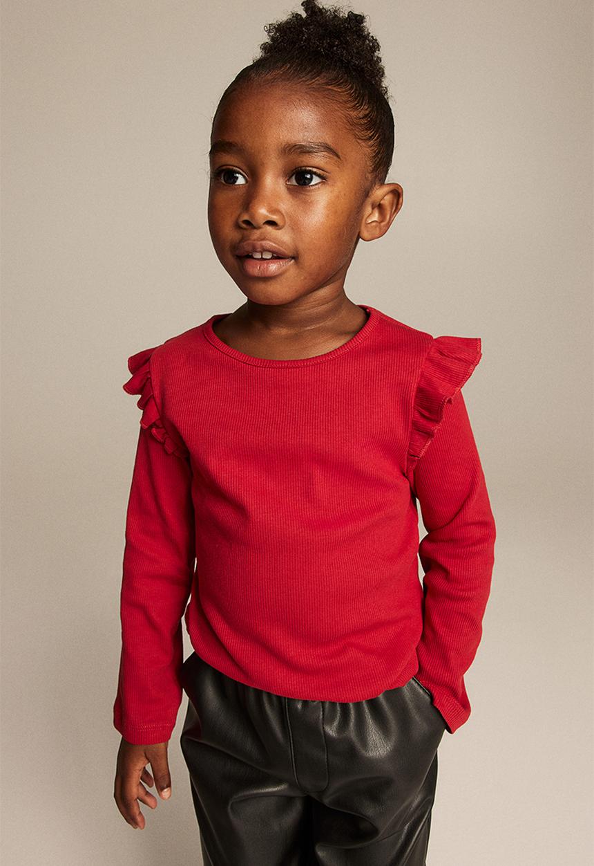 H&M - Flounce-trimmed ribbed top - red