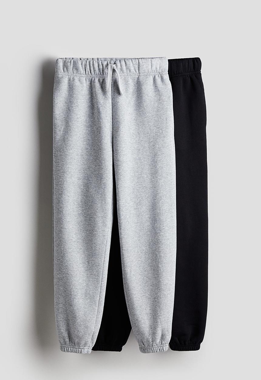 H&M - 2-Pack loose fit sweatshirt joggers - black light grey marl 