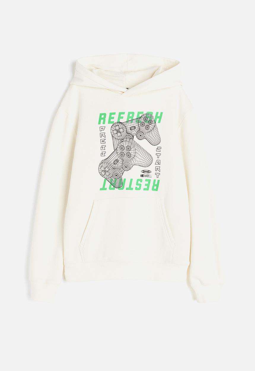 H&M - Printed hoodie - natural white game controllers