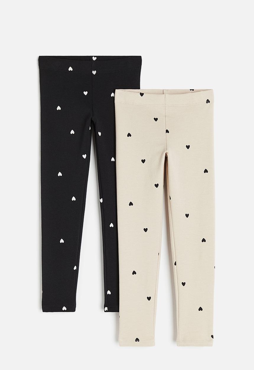 H&M - 2-Pack heavy jersey leggings - black hearts