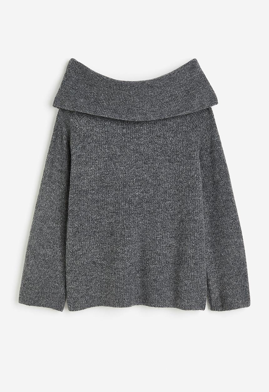 H&M - Rib-knit off-the-shoulder jumper - grey