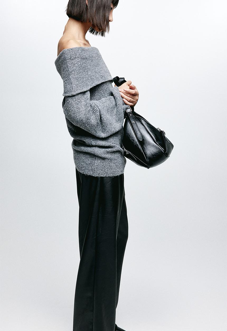 H&M - Rib-knit off-the-shoulder jumper - grey