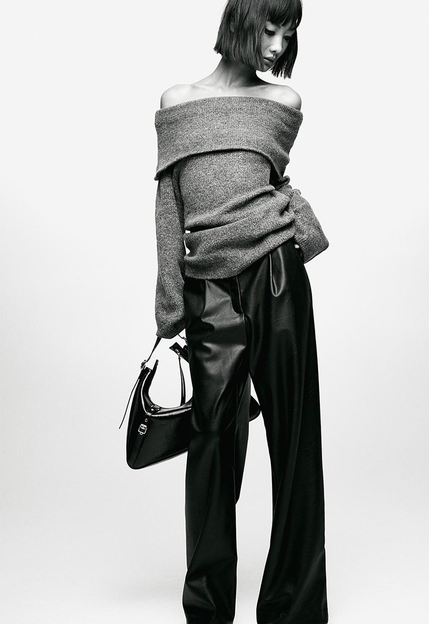H&M - Rib-knit off-the-shoulder jumper - grey