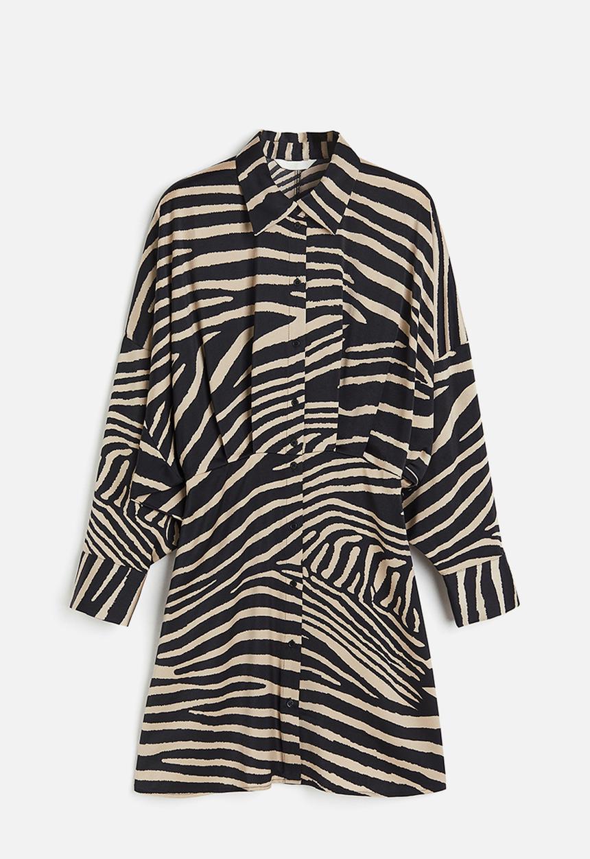 H&M - Satin shirt dress - black multi