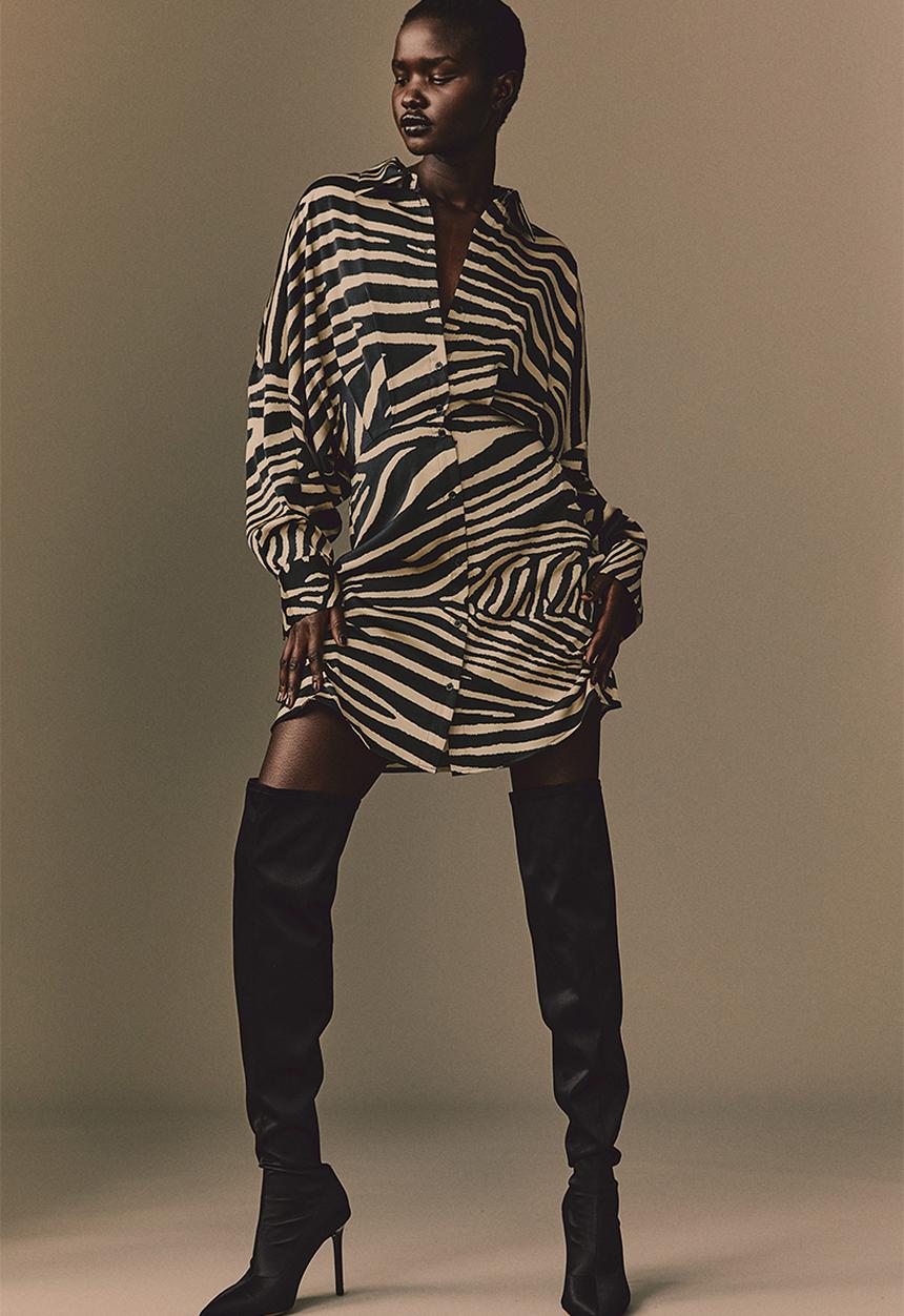 H&M - Satin shirt dress - black multi