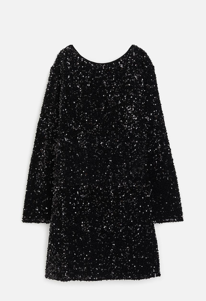 H&M - Sequined deep-back dress - black