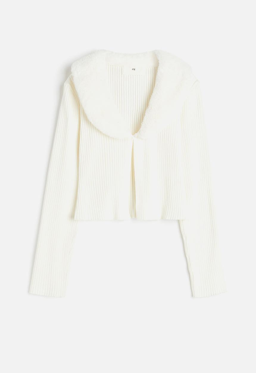 H&M - Fluffy-collared cardigan - white