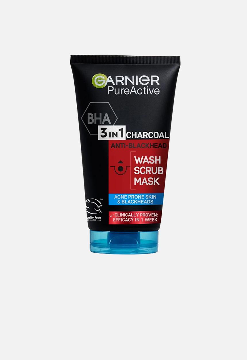 Garnier - Pure Active 3-in-1 Charcoal Anti-Blackhead Wash, Scrub, Mask 150ml