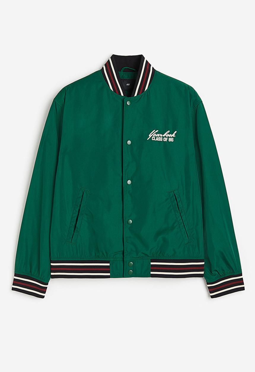 H&M - Regular fit satin baseball jacket - green, multi