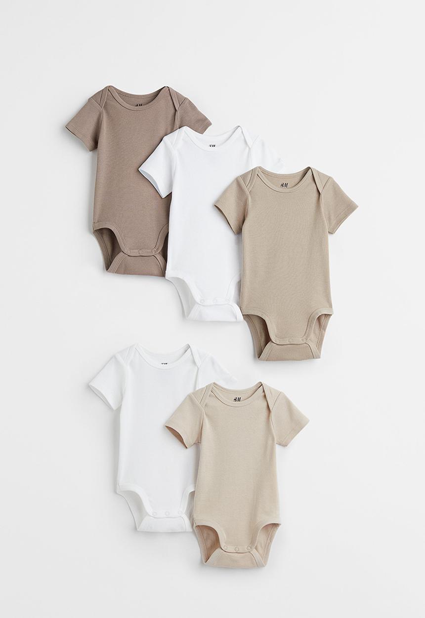 H&M - 5-Pack cotton bodysuits - beige & white