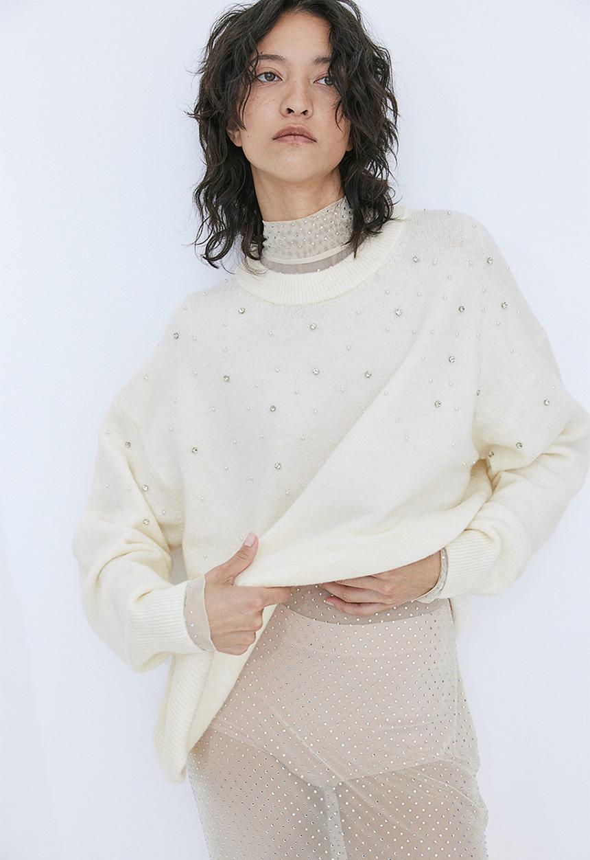 H&M - Beaded jumper - white, multi