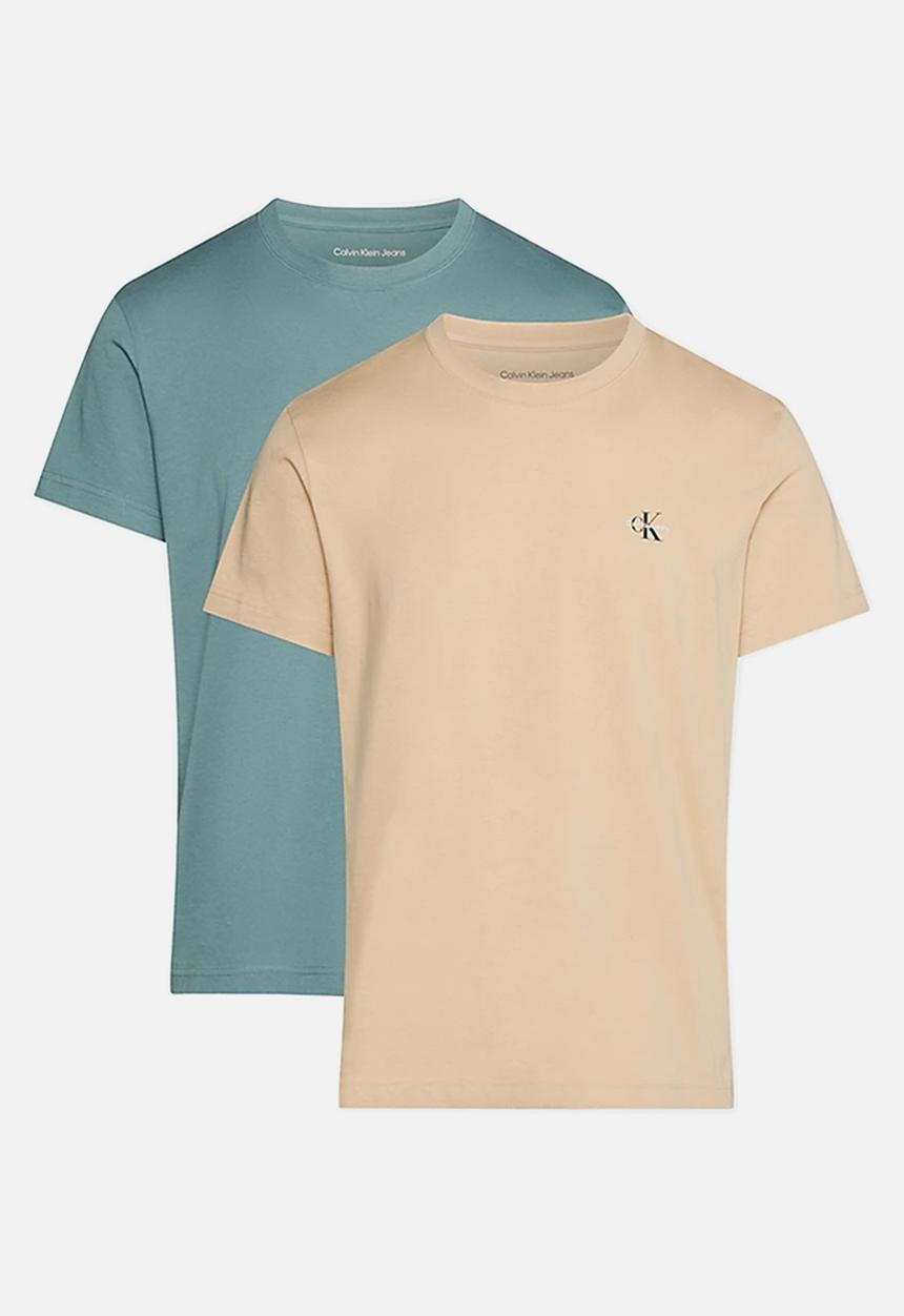 Calvin Klein - 2 Pack Monologo T-Shirt - Goblin Blue/Warm Sand