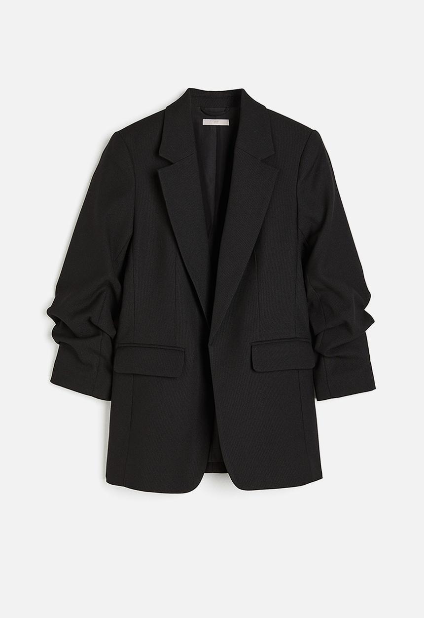 H&M - Gathered-sleeve blazer - black