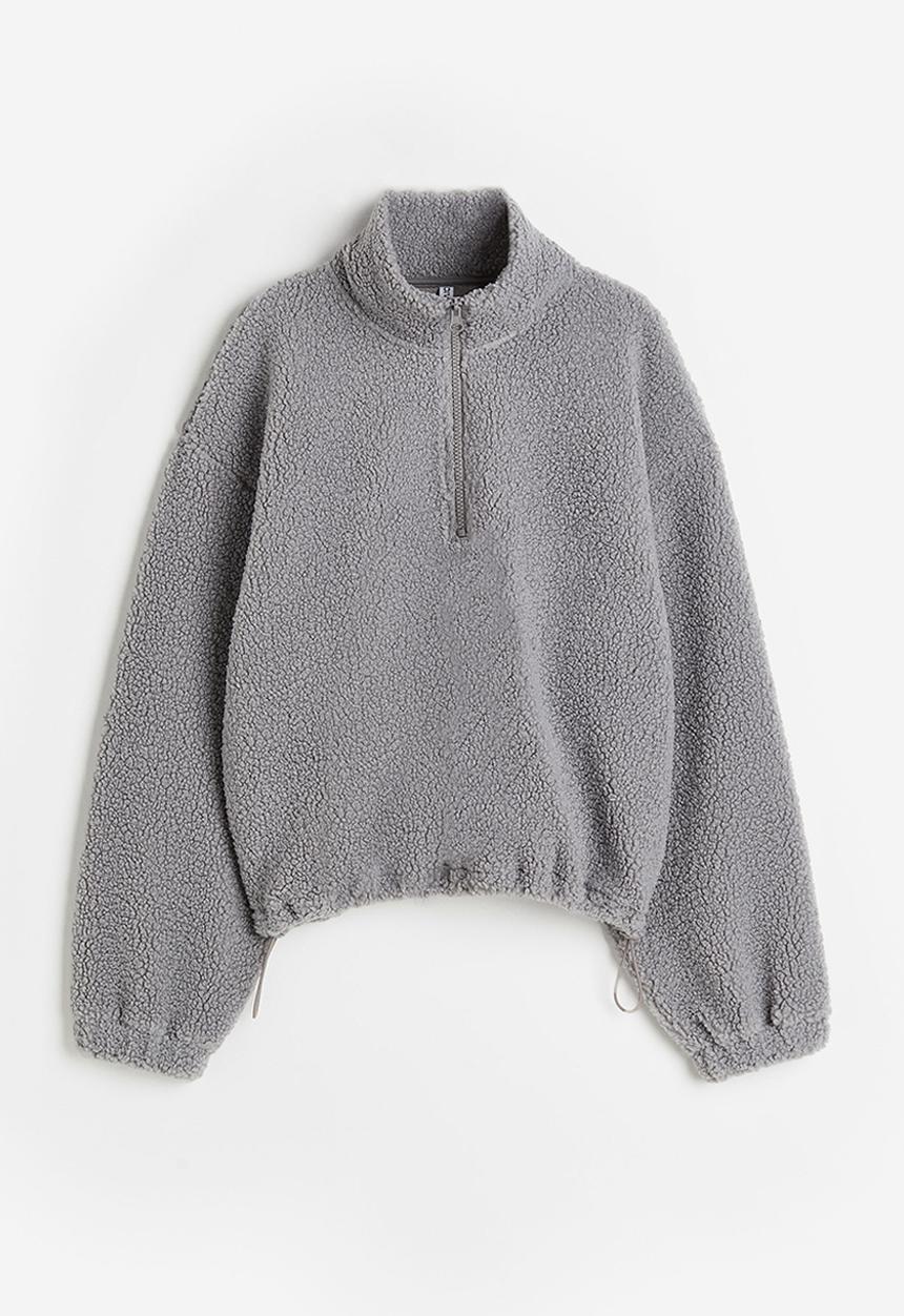 H&M - Zip-top teddy sweatshirt - grey