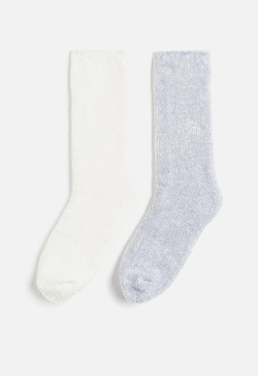 H&M - 2-pack chenille socks - blue, white