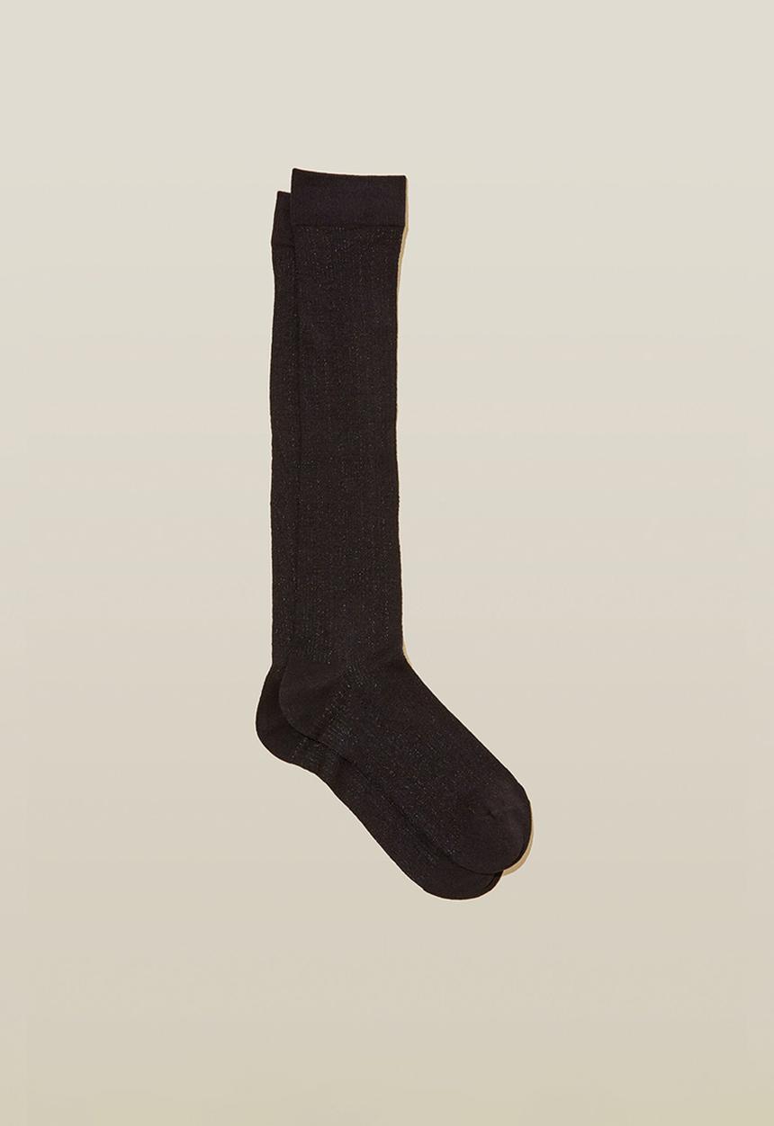 Rubi - Pointelle knit knee high sock - black