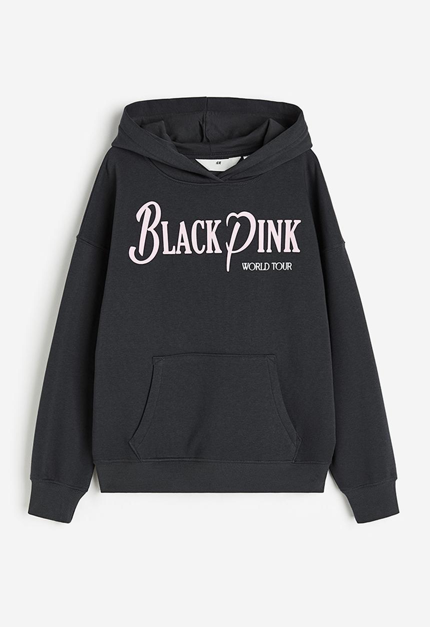 H&M - Oversized printed hoodie - dark grey black pink