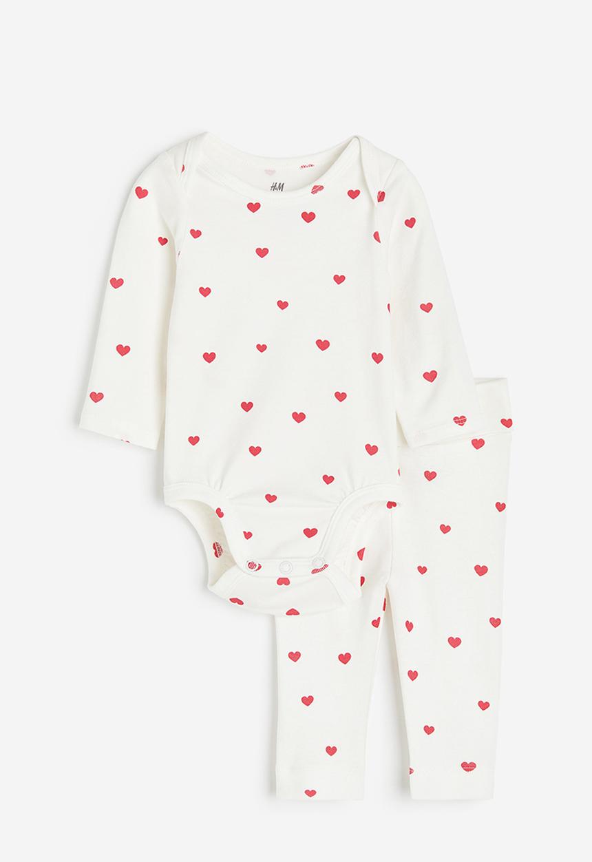 H&M - 2-Piece cotton jersey set - white hearts
