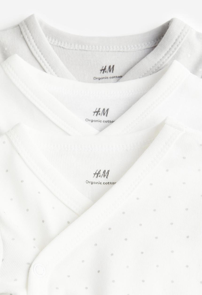 H&M - 3 pack long-sleeved bodysuits - white & grey spotted
