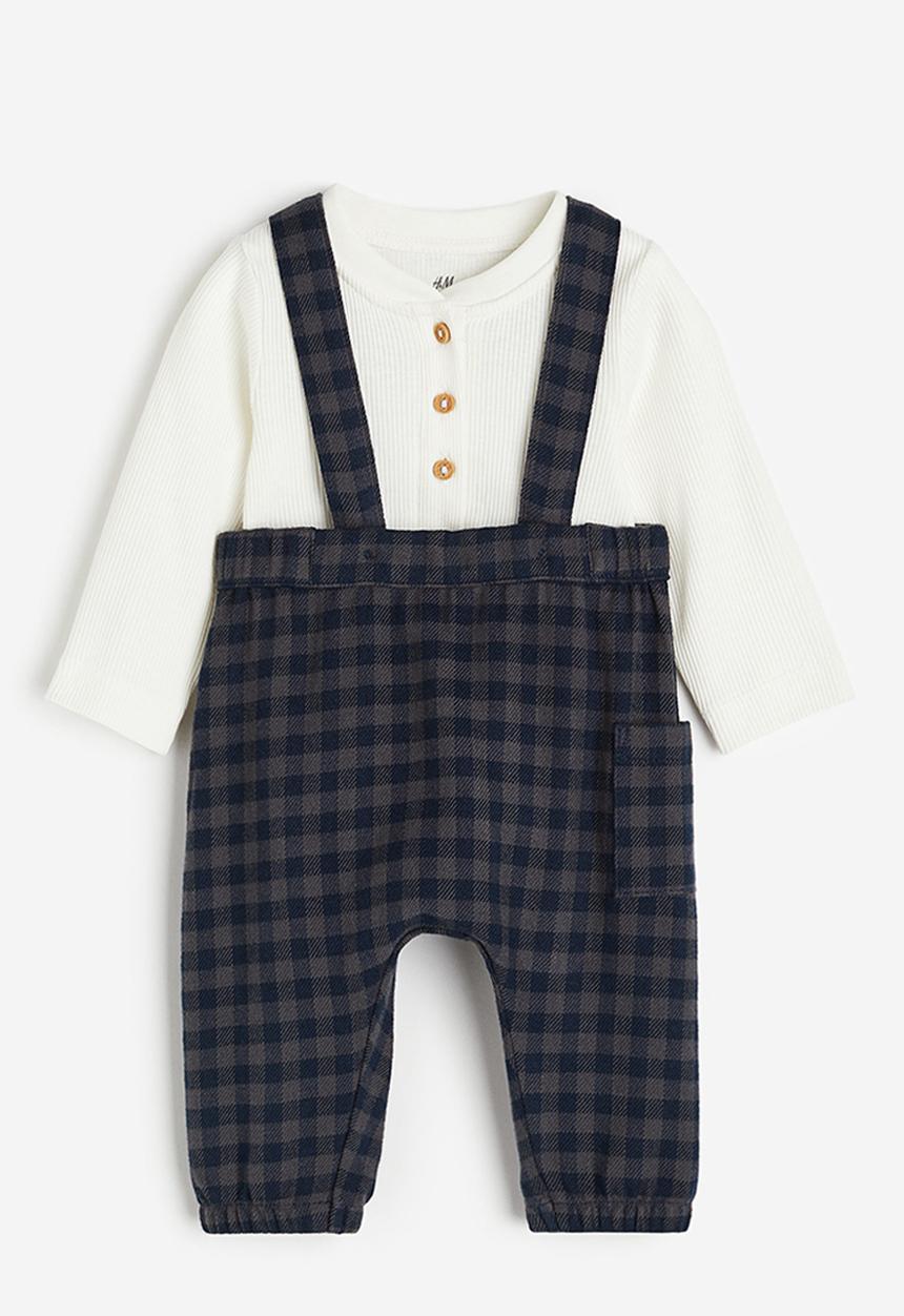 H&M - 2 piece cotton set - dark grey checked