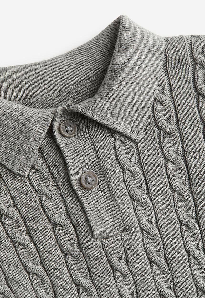 H&M - Cable-knit polo jumper - grey