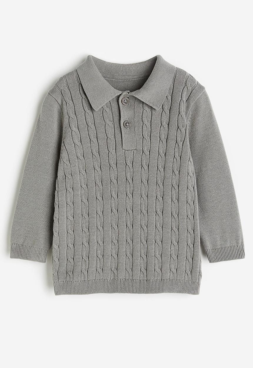 H&M - Cable-knit polo jumper - grey