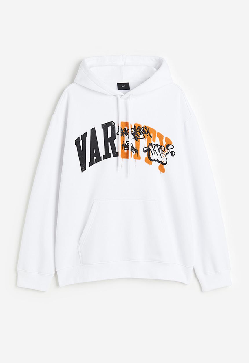 H&M - Loose fit printed hoodie - white/varcity