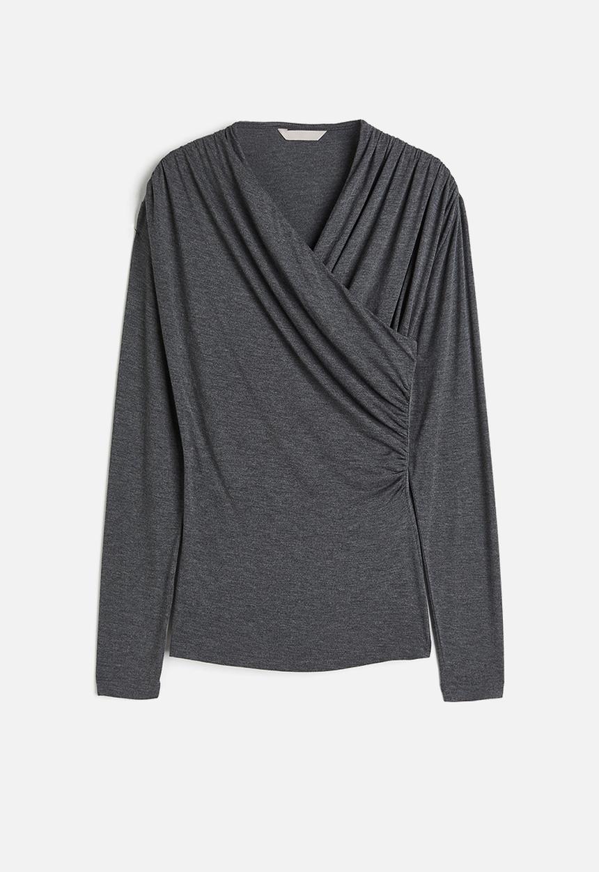 H&M - Jersey wrap top - dark grey marl