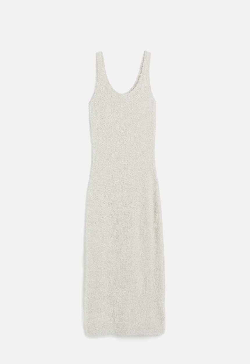 H&M - Fluffy-knit bodycon dress - beige & grey