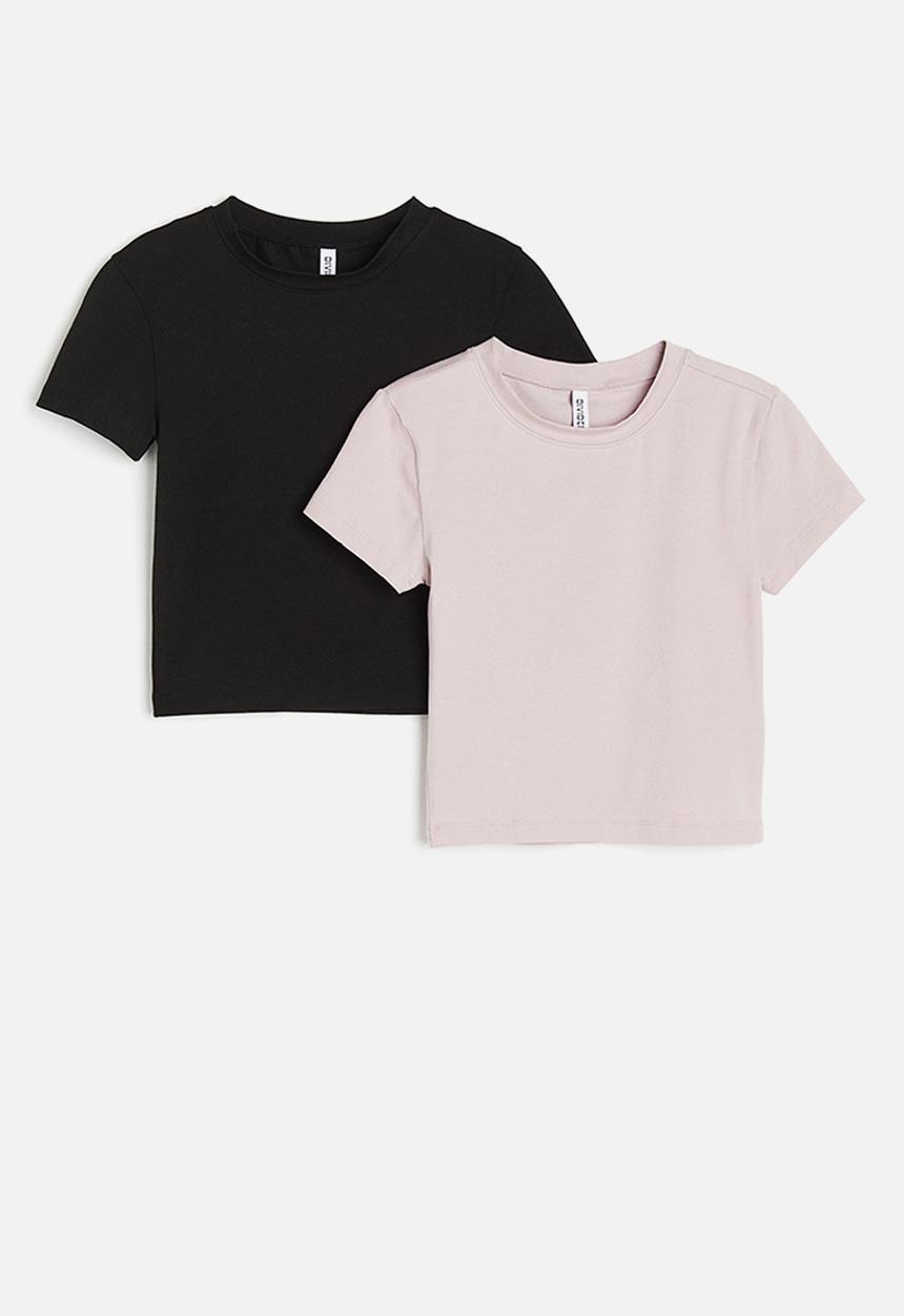 H&M - 2 pack cropped t-shirts - dusty pink & black