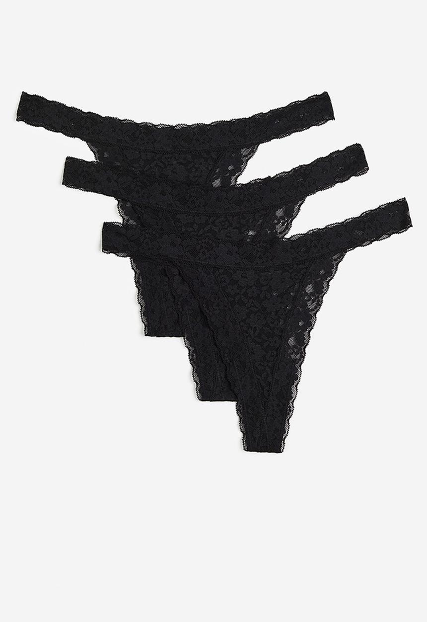 H&M - 3 pack lace thong briefs - black