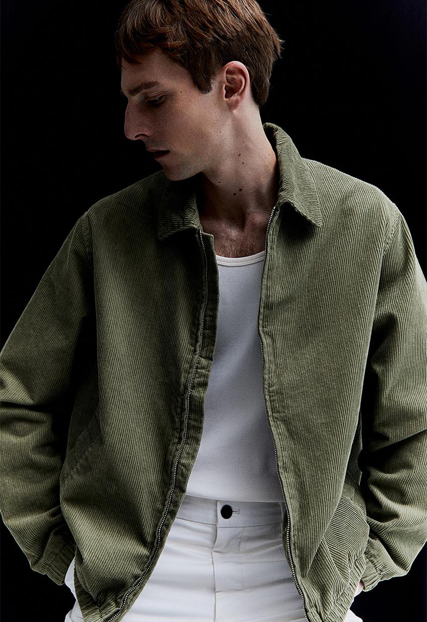 H&M - Loose fit corduroy shacket - khaki green