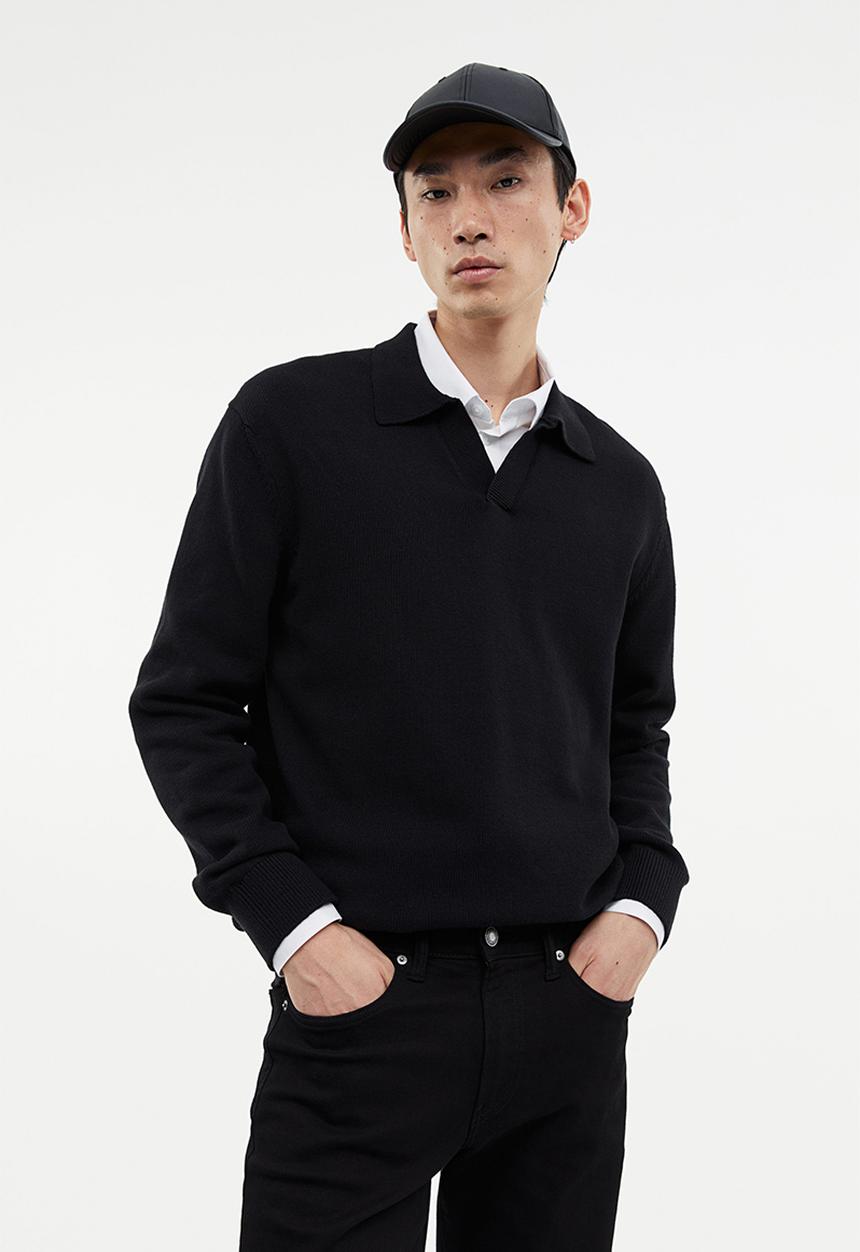 H&M - Regular fit cotton polo shirt - black