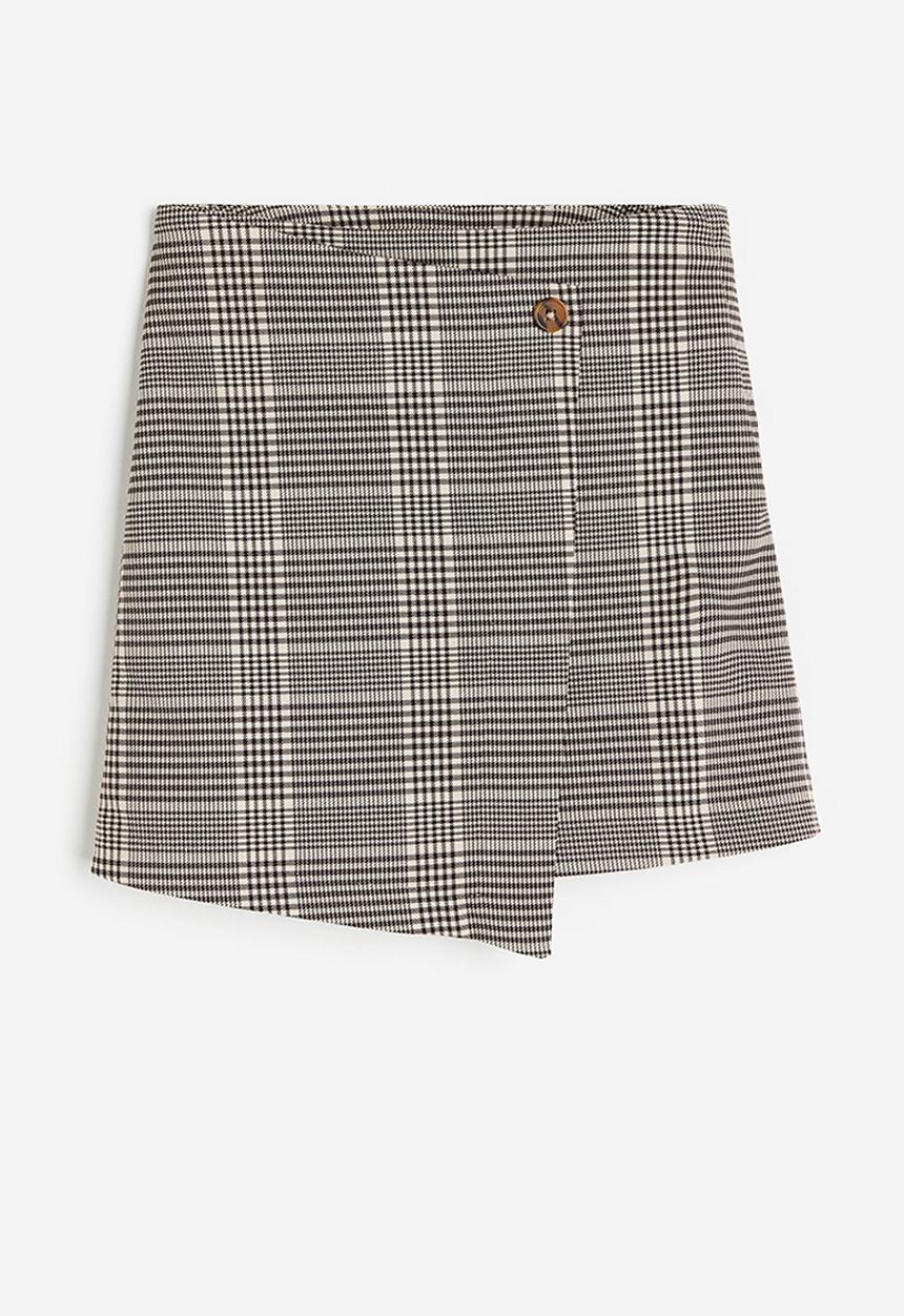 H&M - Wrap skirt - dark brown & dogtooth-patterned