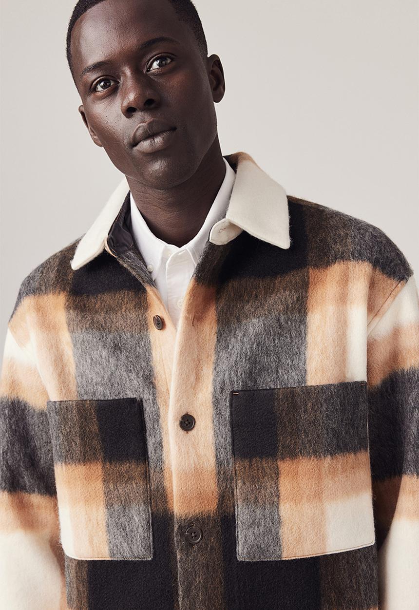H&M - Loose fit overshirt - orange/checked