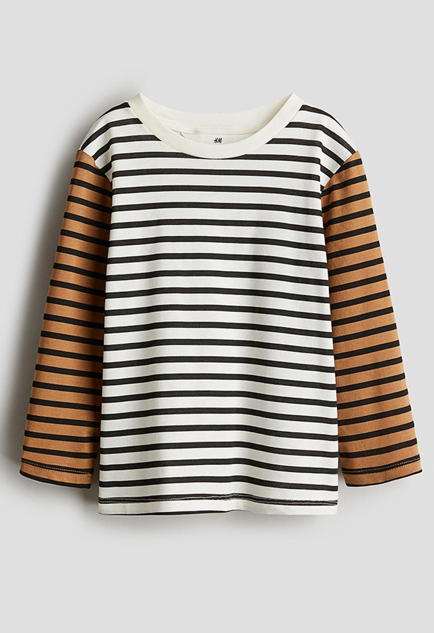 H&M - Printed long-sleeved t-shirt - dark beige & striped