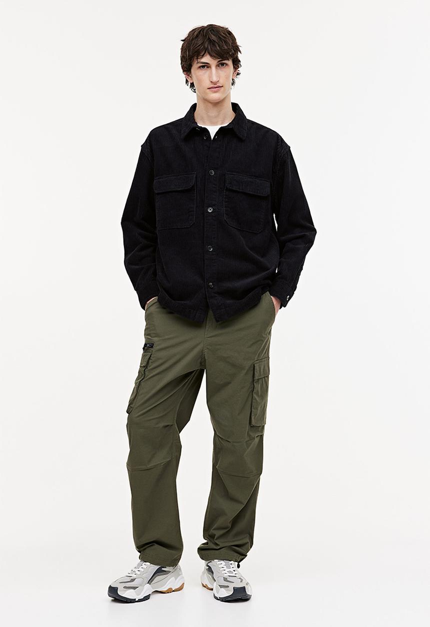 H&M - Relaxed fit corduroy shacket - black