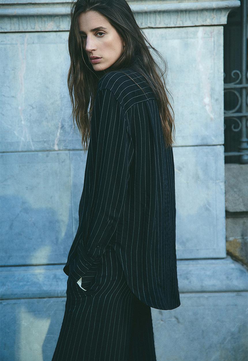 H&M - Pinstriped trousers - black/pinstriped