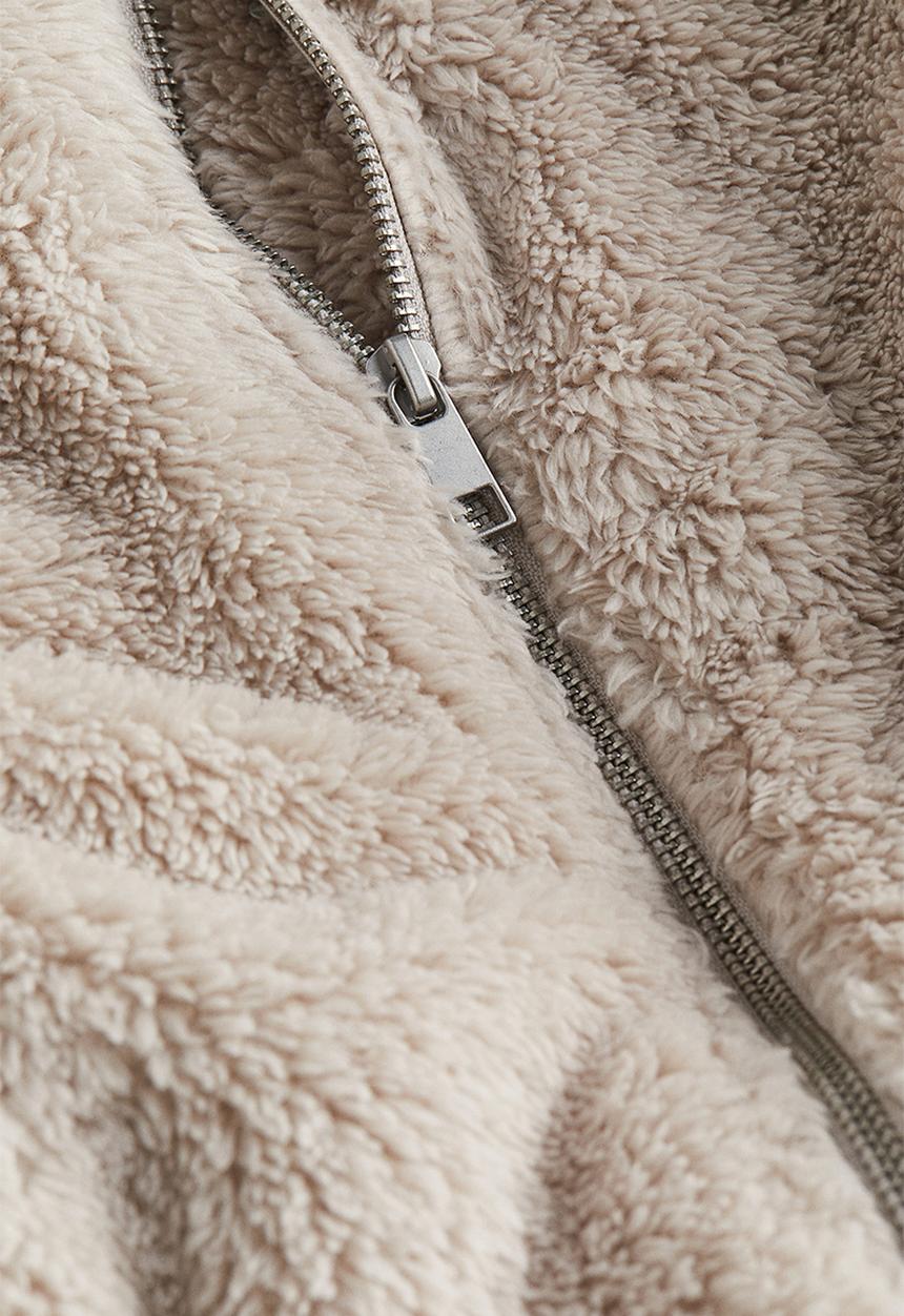 H&M - Pile zip-through hoodie - light beige