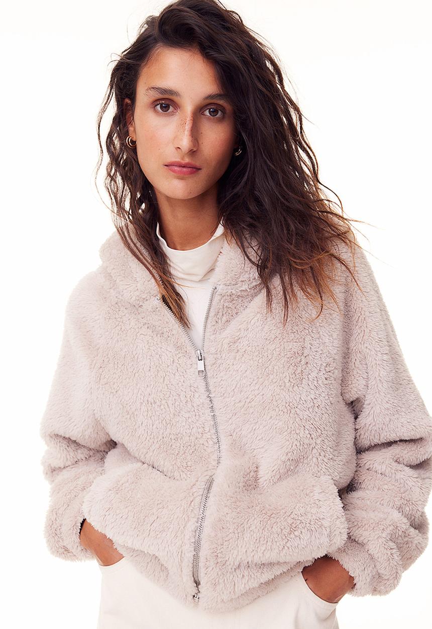 H&M - Pile zip-through hoodie - light beige