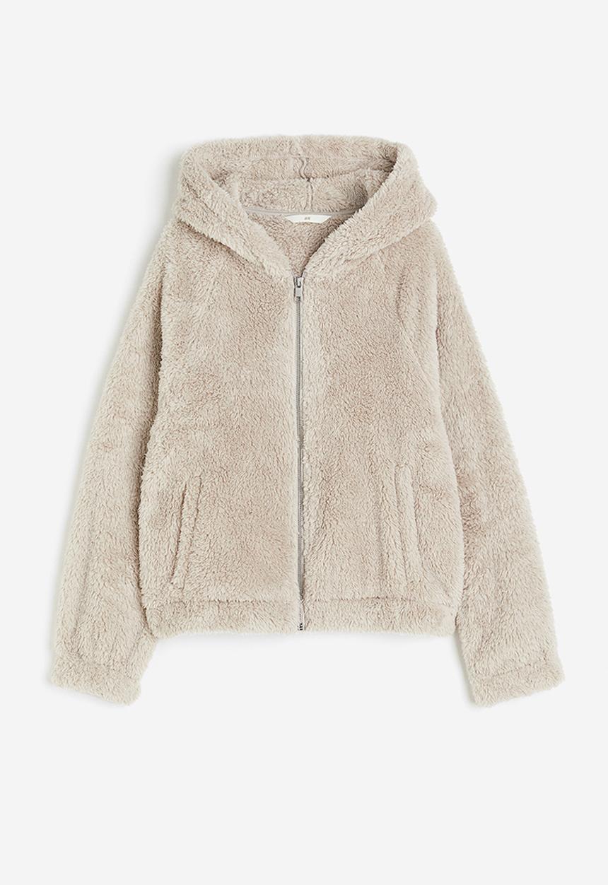 H&M - Pile zip-through hoodie - light beige